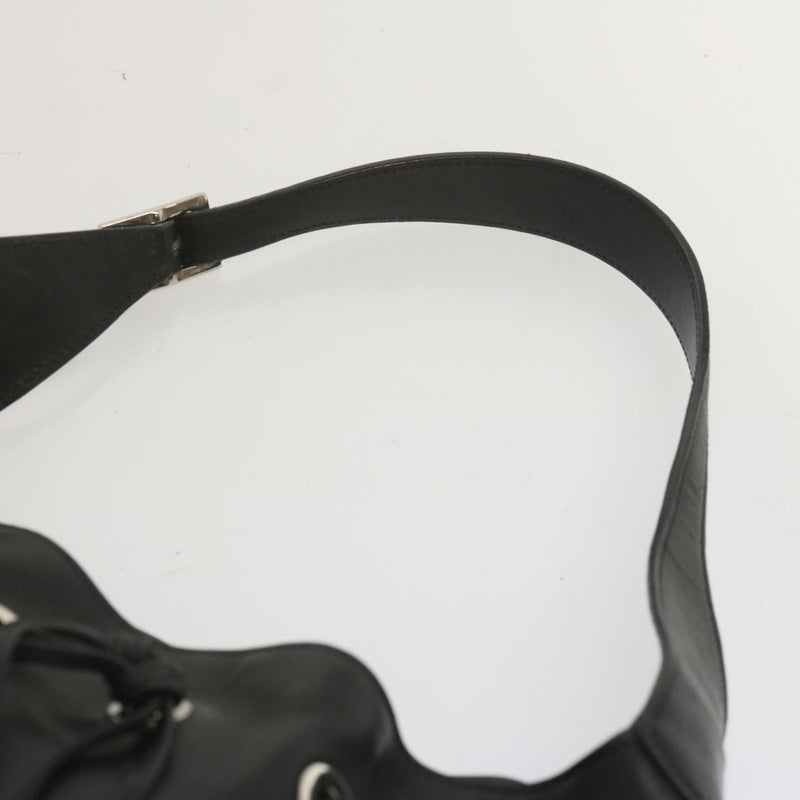 Gucci Drawstring Black Leather Shoulder Bag (Pre-Owned)