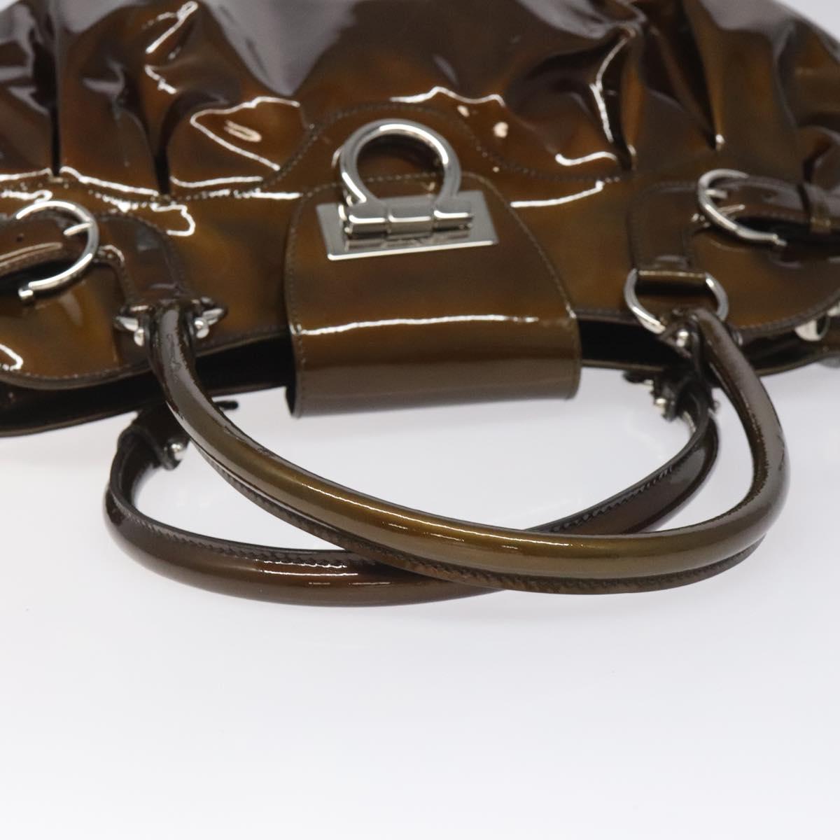 Salvatore Ferragamo Marisa Brown Patent Leather Shoulder Bag (Pre-Owned)