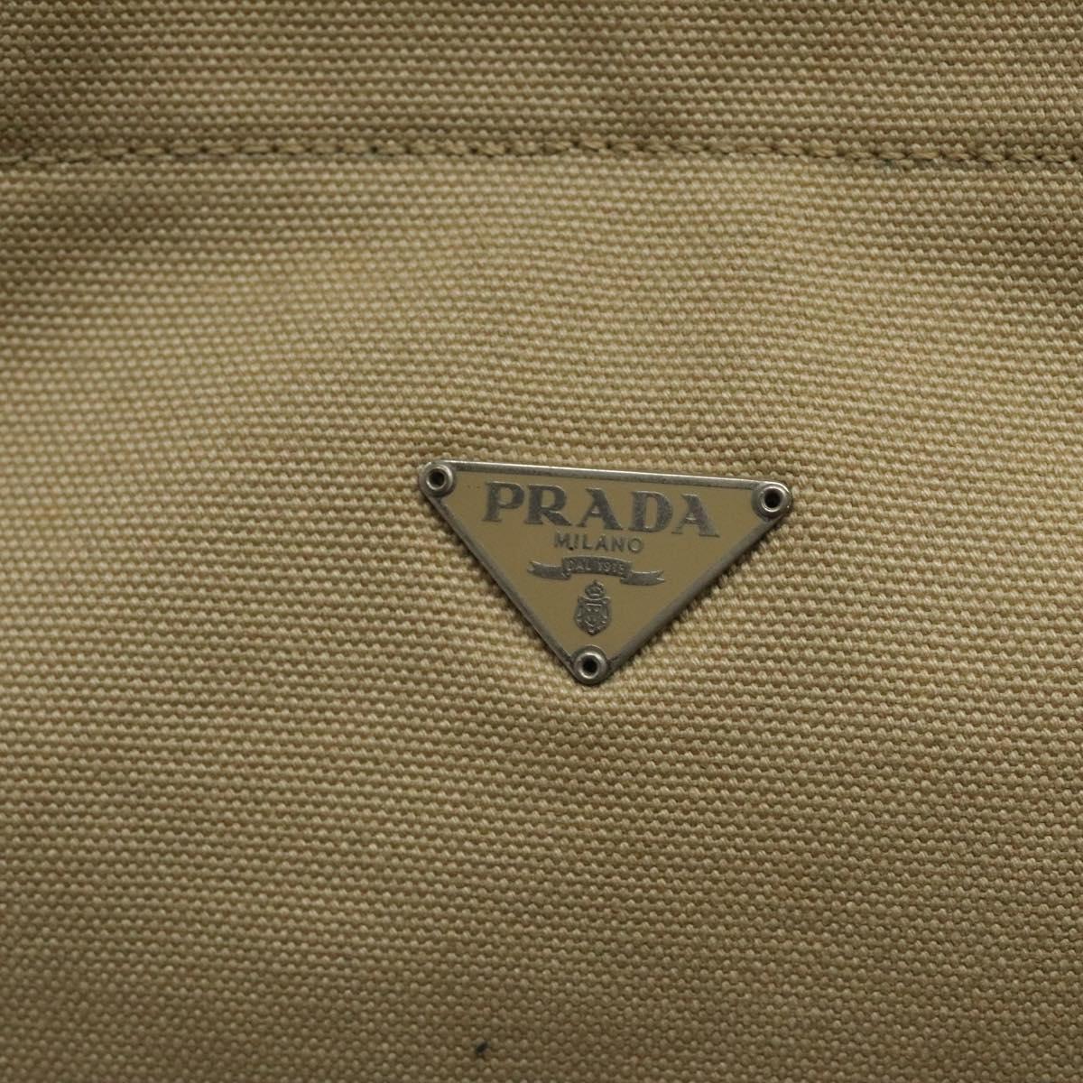 Prada Triangle Logo Beige Canvas Tote Bag (Pre-Owned)