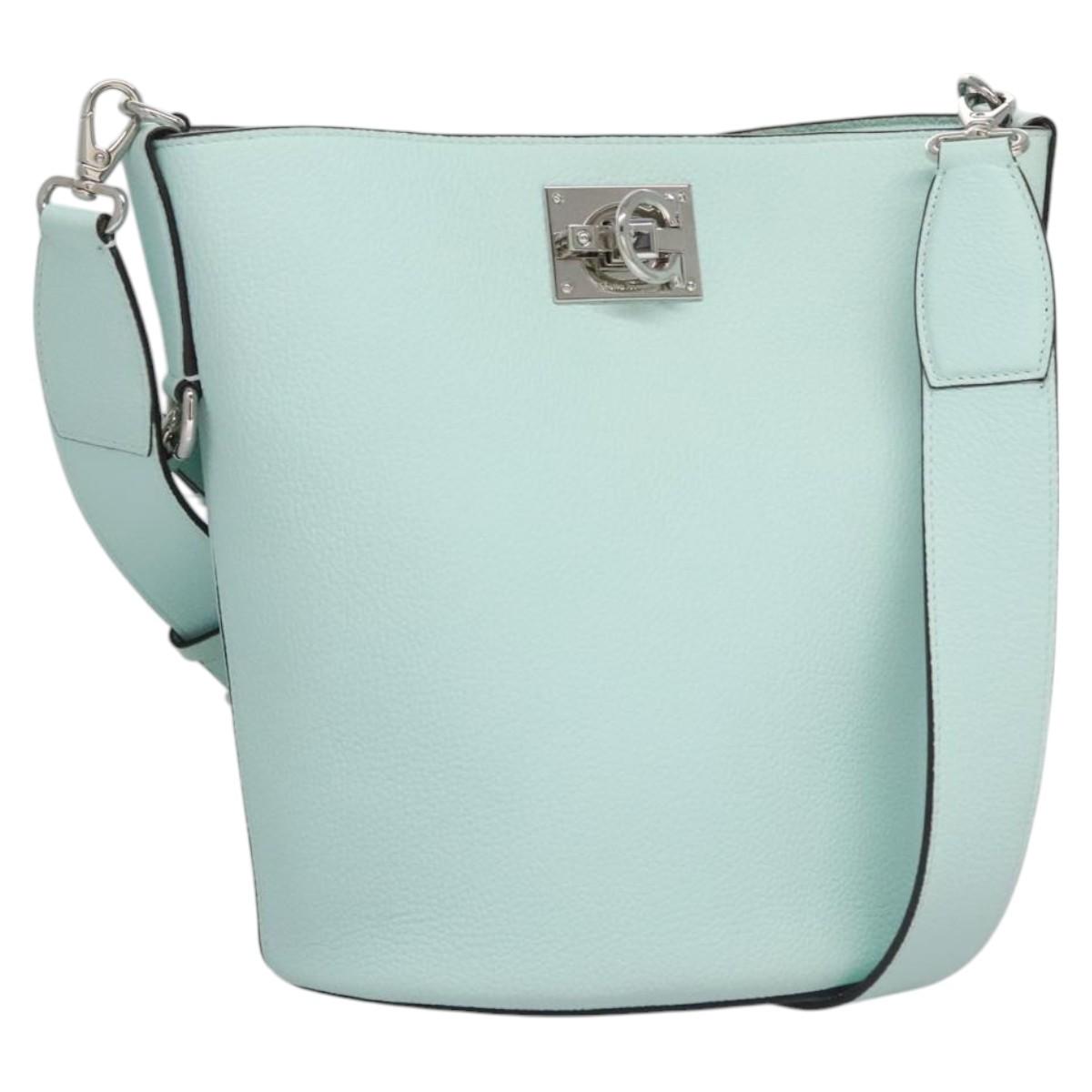 Salvatore Ferragamo Gancini Green Leather Shoulder Bag (Pre-Owned)