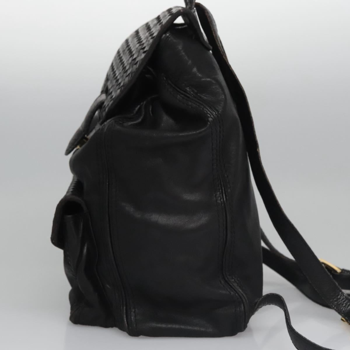 Bottega Veneta Intrecciato Black Leather Backpack Bag (Pre-Owned)