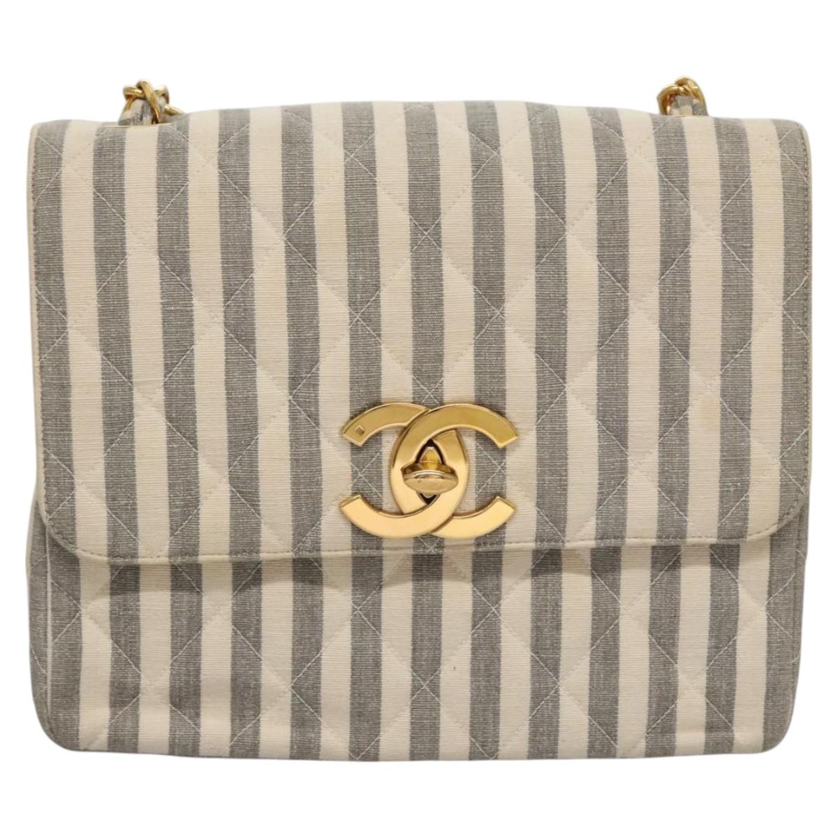 Chanel Cc Grey Canvas Shoulder Bag (Pre-Owned)