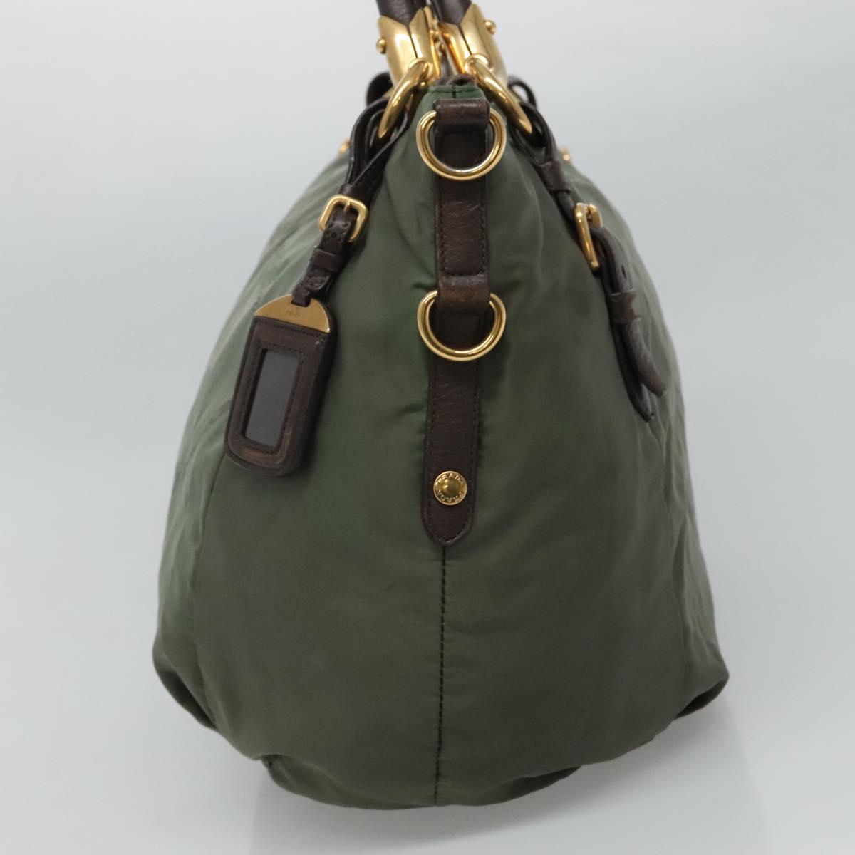 Prada Logo Jacquard Khaki Synthetic Handbag (Pre-Owned)