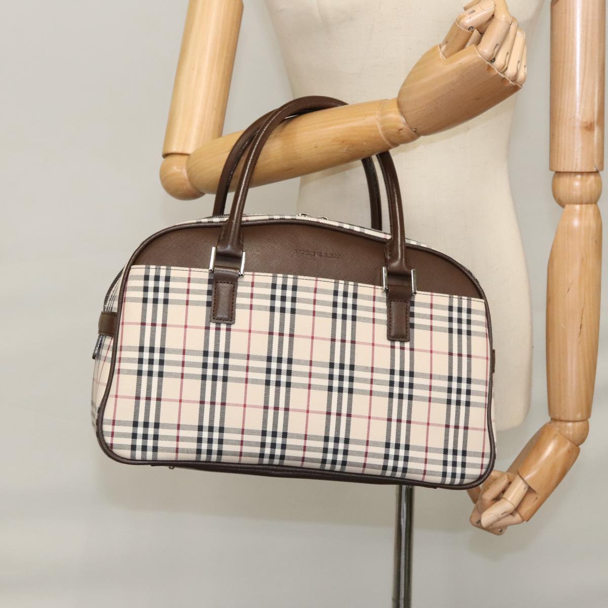 Burberry Nova Check Beige Canvas Handbag (Pre-Owned)