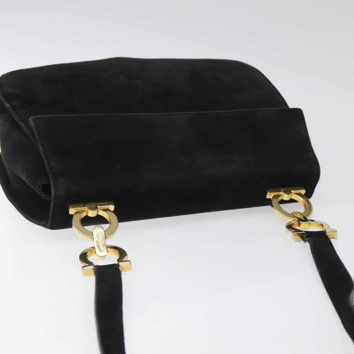 Salvatore Ferragamo Gancini Black Suede Shoulder Bag (Pre-Owned)