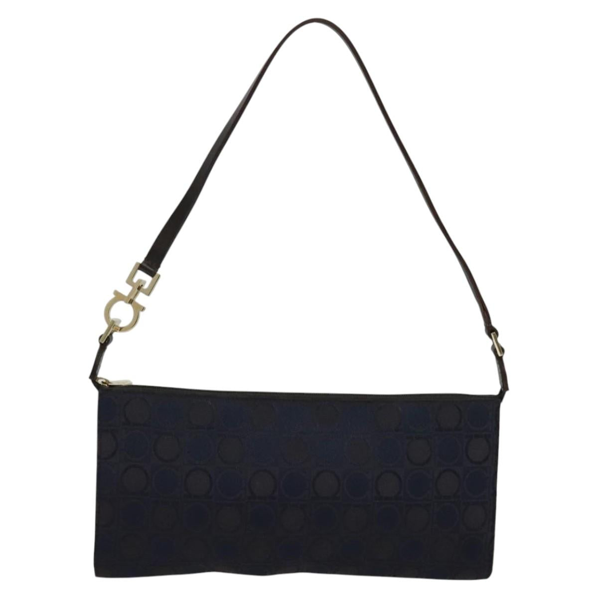 Salvatore Ferragamo Gancini Navy Canvas Handbag (Pre-Owned)