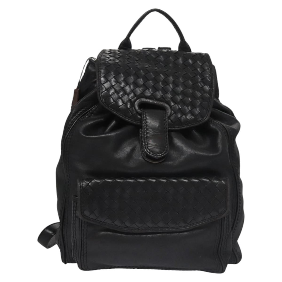 Bottega Veneta Intrecciato Black Leather Backpack Bag (Pre-Owned)