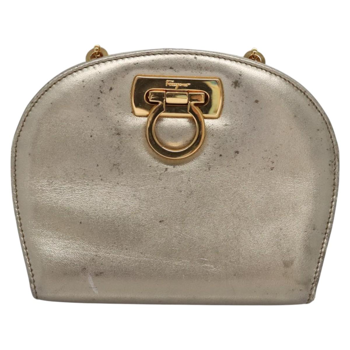 Salvatore Ferragamo Gancini Silver Leather Shoulder Bag (Pre-Owned)