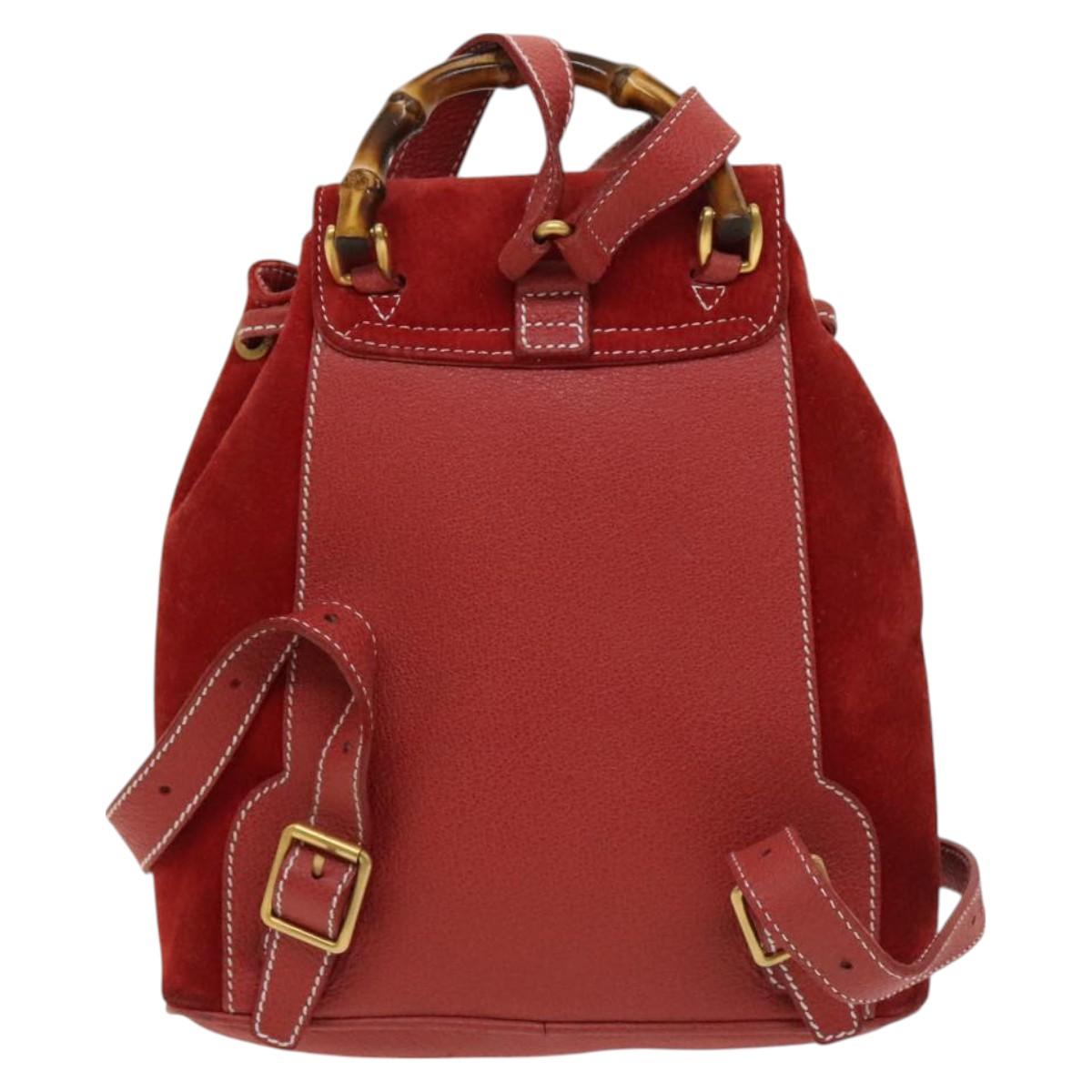 Gucci Bamboo Red Suede Backpack Bag (Pre-Owned)