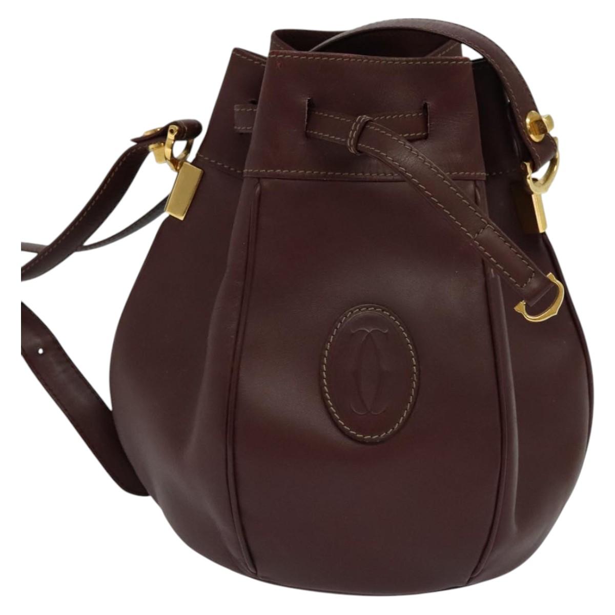 Cartier Must Line Burgundy Leather Shoulder Bag (Pre-Owned)