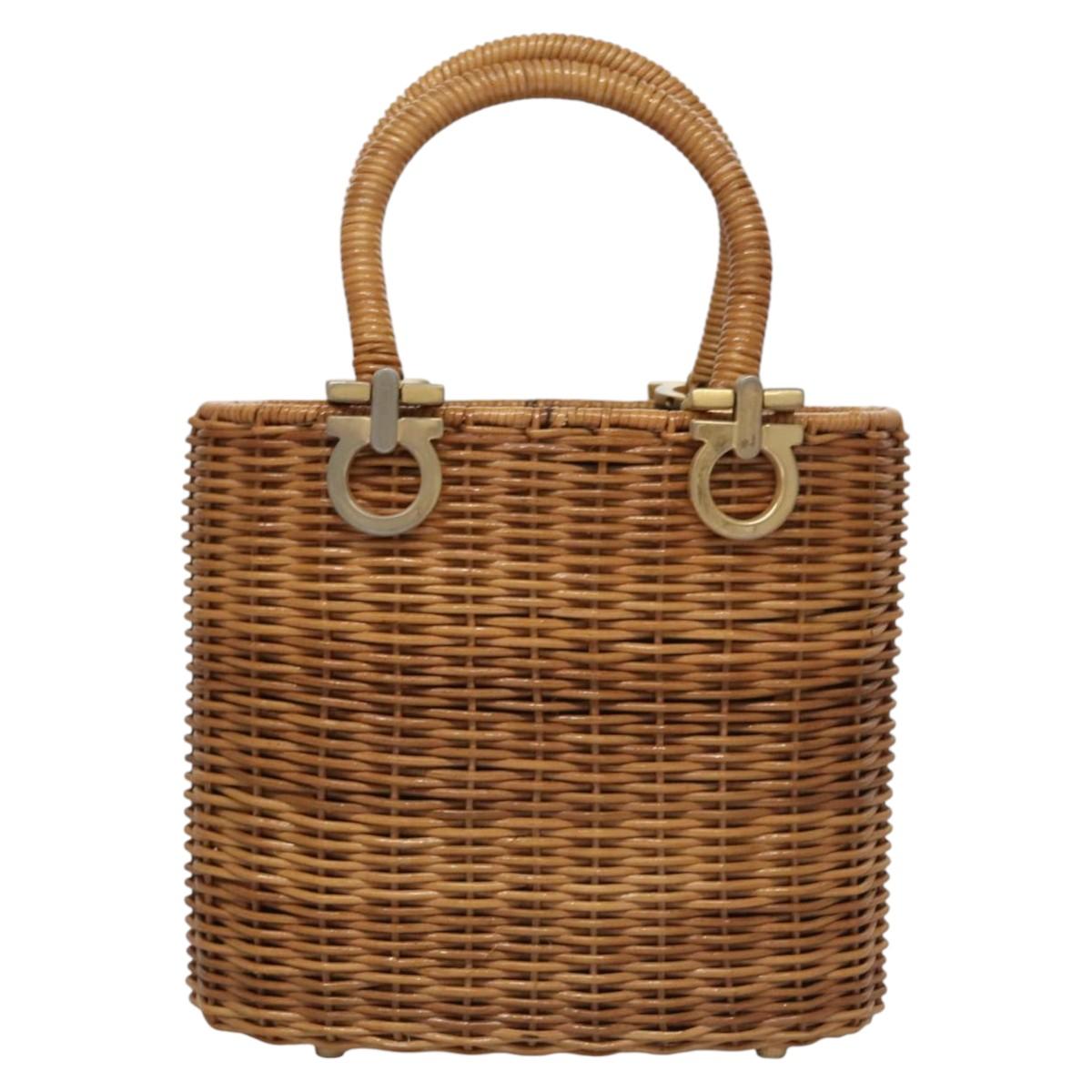 Salvatore Ferragamo Gancini Brown Wicker Handbag (Pre-Owned)