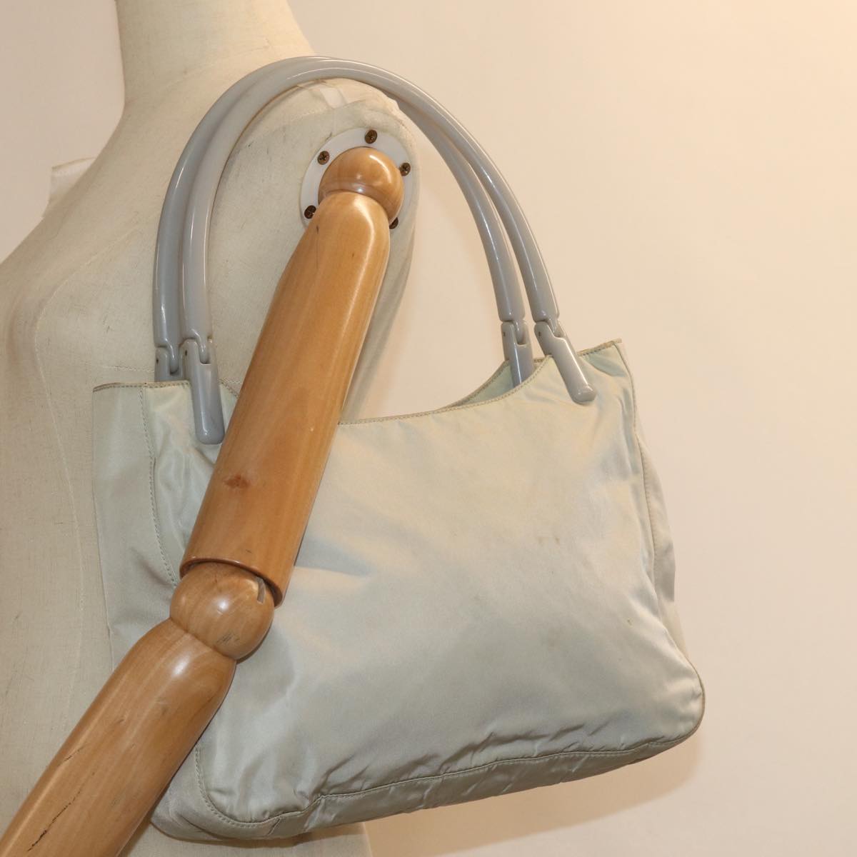 Prada Tessuto Ecru Synthetic Shoulder Bag (Pre-Owned)