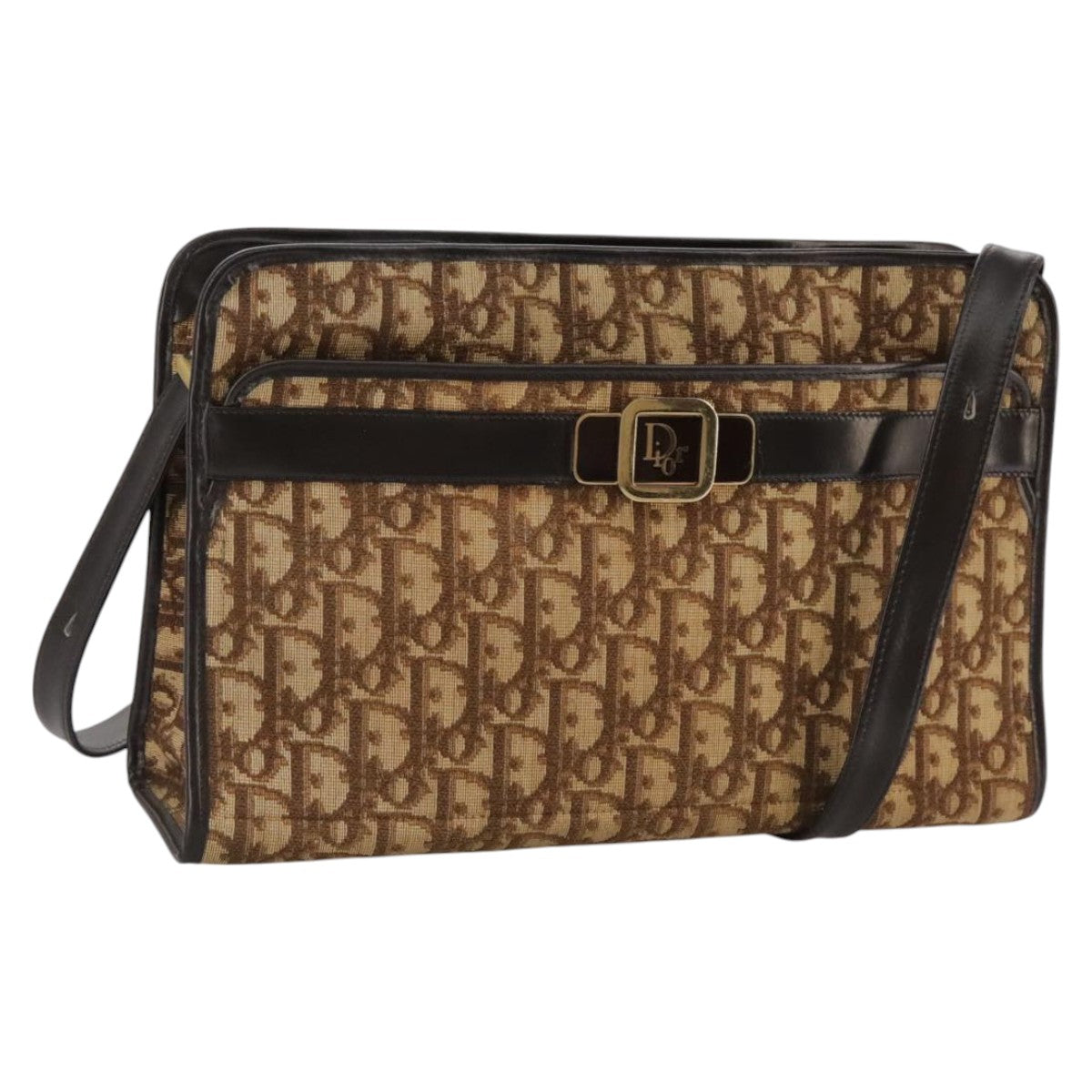 Dior Trotter Canvas Shoulder Bag Gold Canvas Shoulder Bag (Pre-Owned)