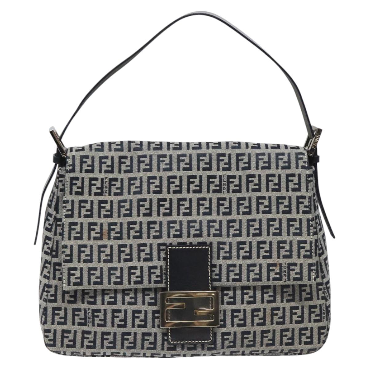 Fendi Mamma Baguette Navy Canvas Shoulder Bag (Pre-Owned)