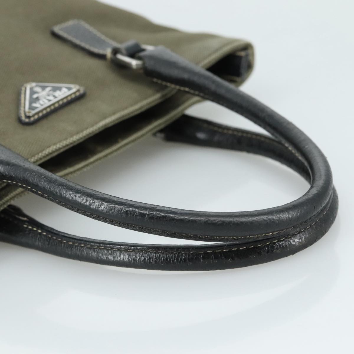 Prada Triangle Logo Khaki Canvas Handbag (Pre-Owned)