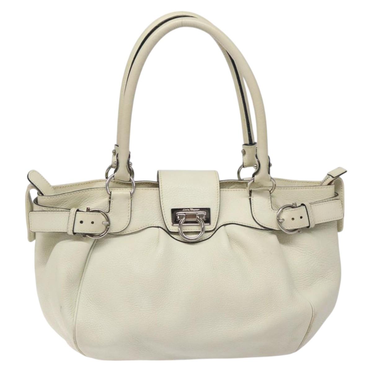 Salvatore Ferragamo Gancini White Leather Tote Bag (Pre-Owned)