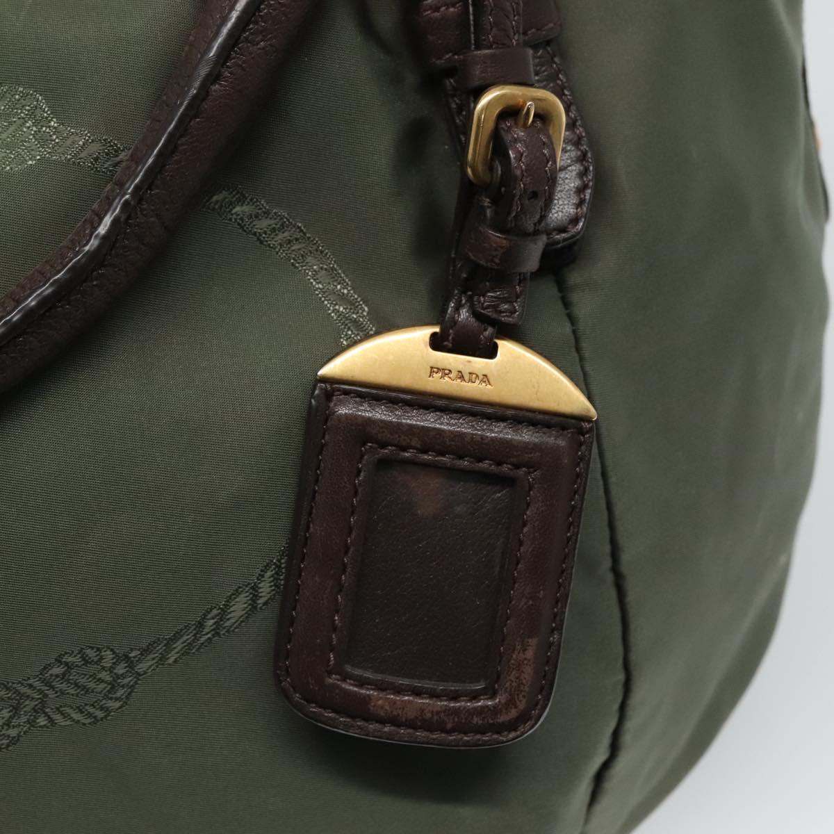 Prada Logo Jacquard Khaki Synthetic Handbag (Pre-Owned)