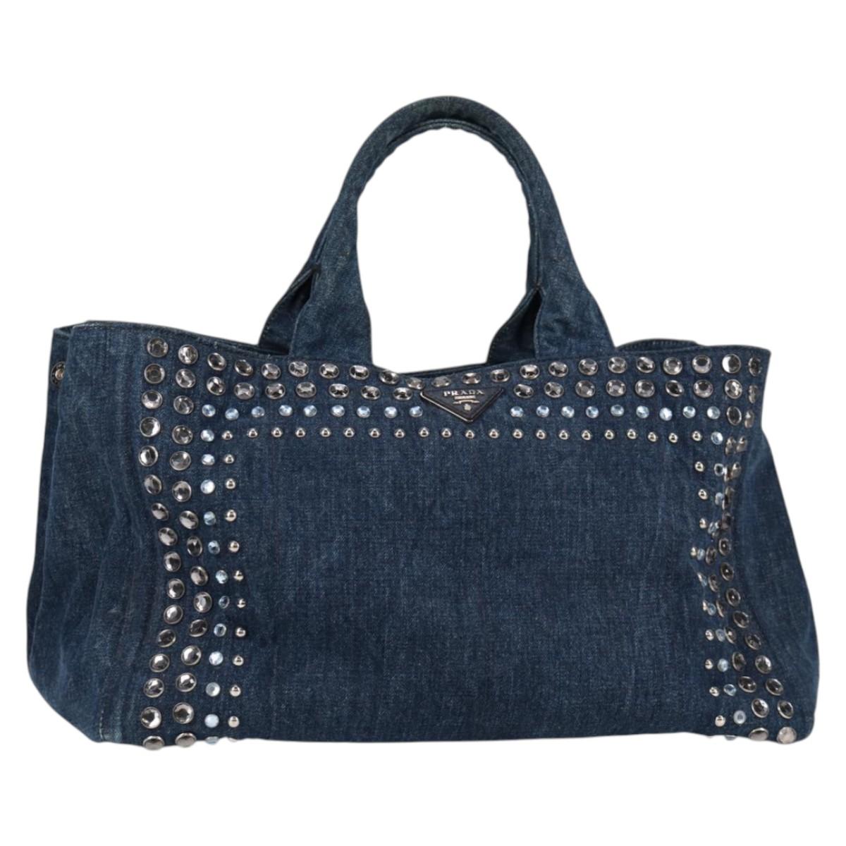Prada Canapa Blue Canvas Tote Bag (Pre-Owned)