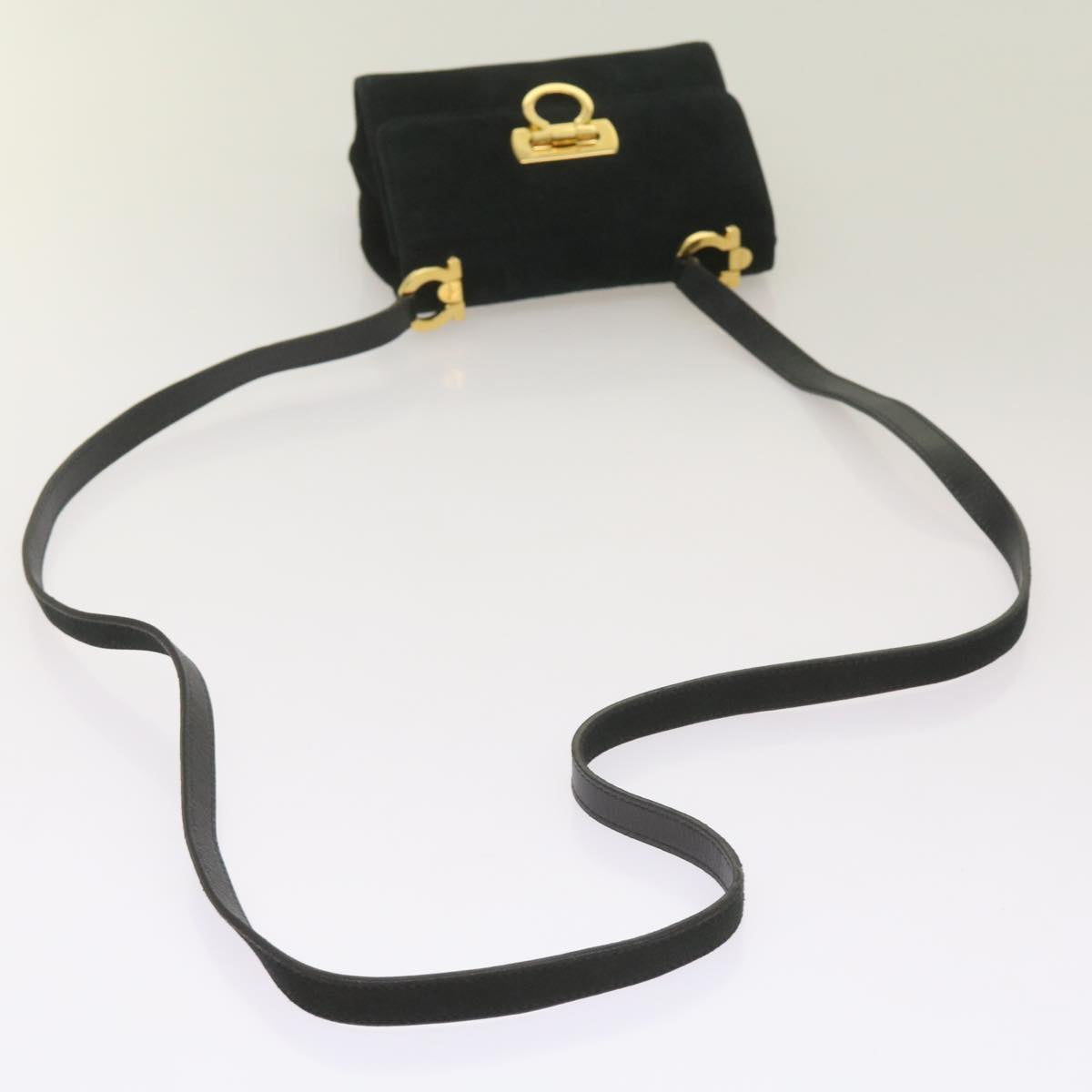Salvatore Ferragamo Gancini Black Suede Shoulder Bag (Pre-Owned)