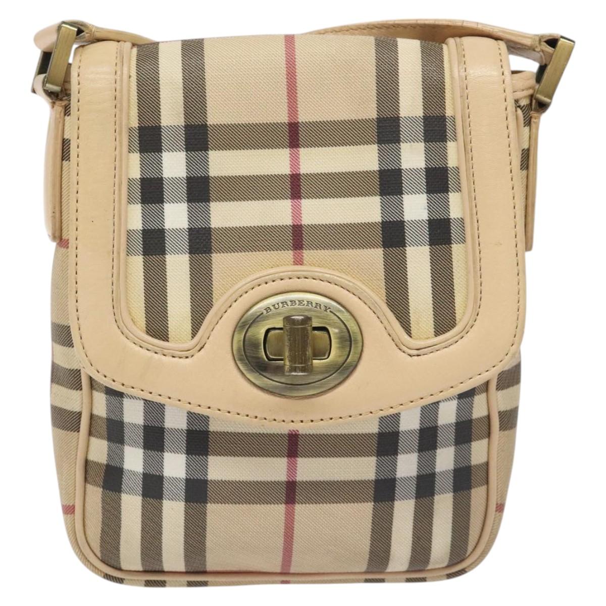 Burberry Nova Check Beige Canvas Shoulder Bag (Pre-Owned)