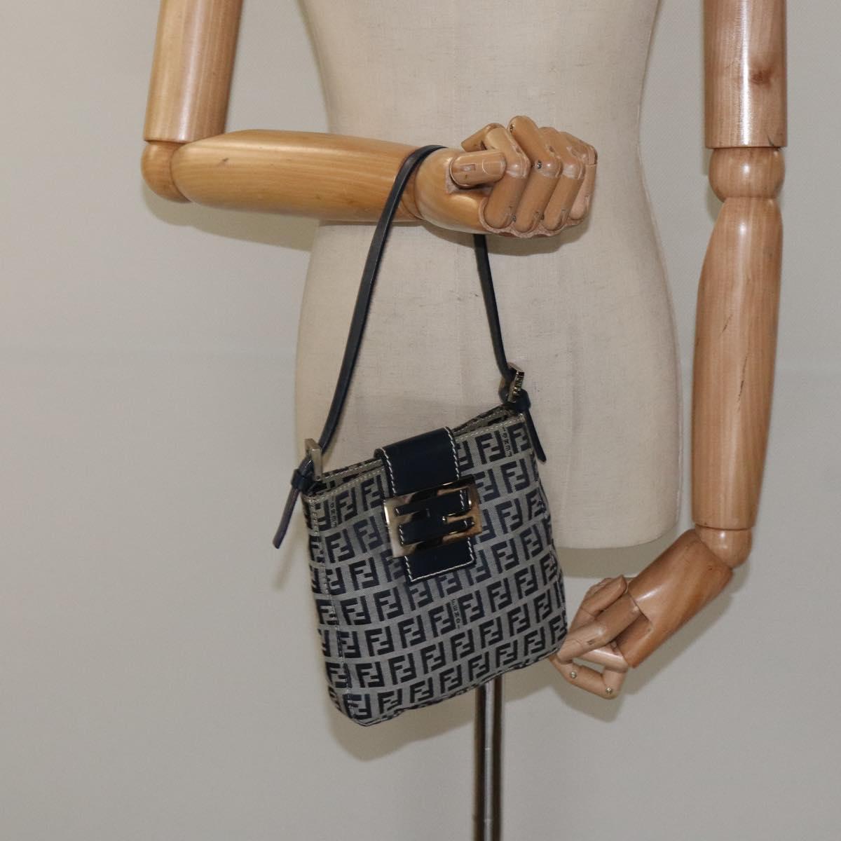 Fendi Zucchino Navy Canvas Shoulder Bag (Pre-Owned)
