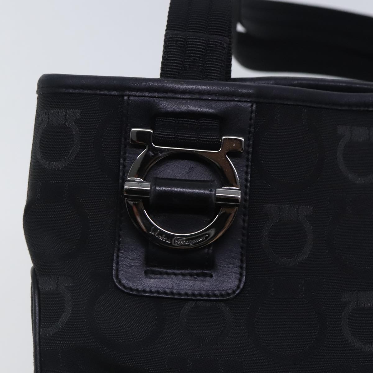 Salvatore Ferragamo Gancini Black Canvas Tote Bag (Pre-Owned)