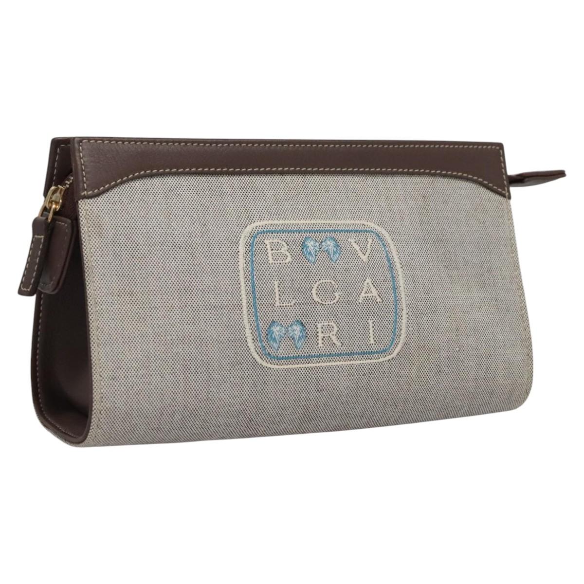 Bulgari Logo Grey Canvas Clutch Bag (Pre-Owned)