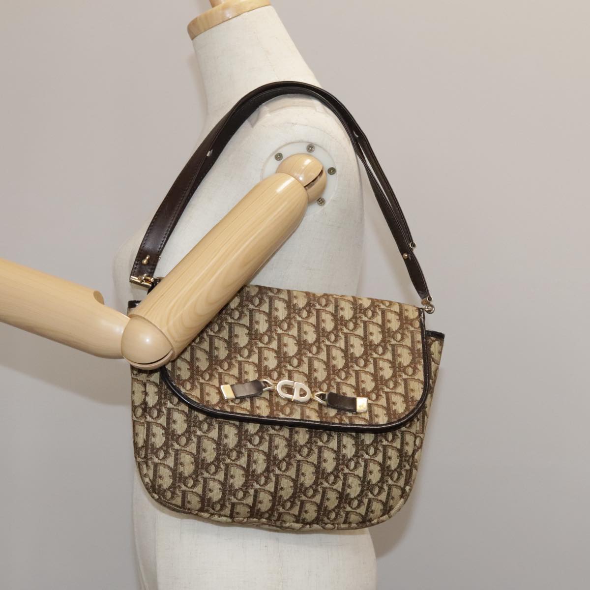 Dior Trotter Brown Canvas Shoulder Bag (Pre-Owned)