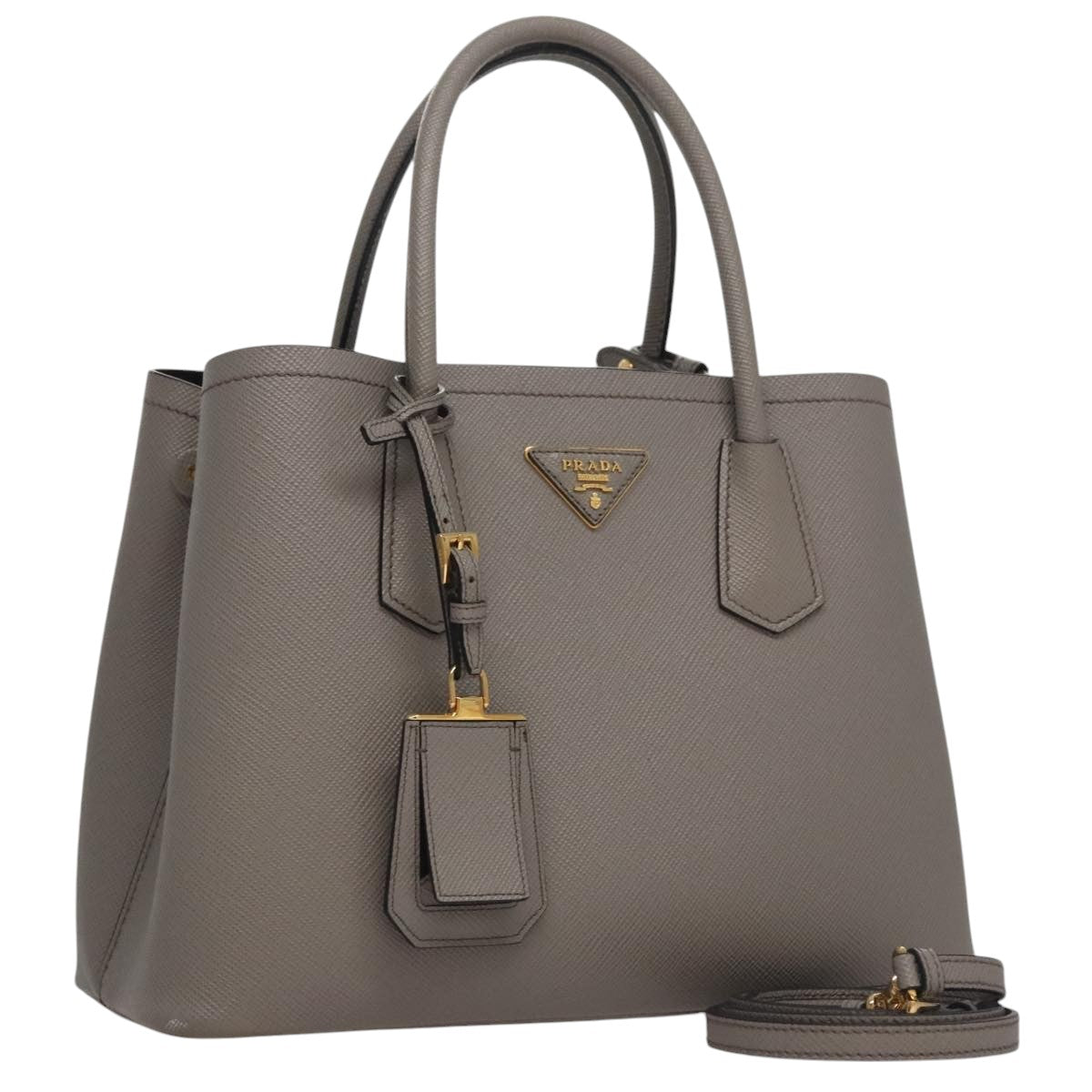 Prada Double Grey Leather Handbag (Pre-Owned)