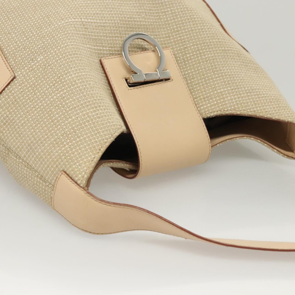 Salvatore Ferragamo Gancini Beige Leather Shoulder Bag (Pre-Owned)