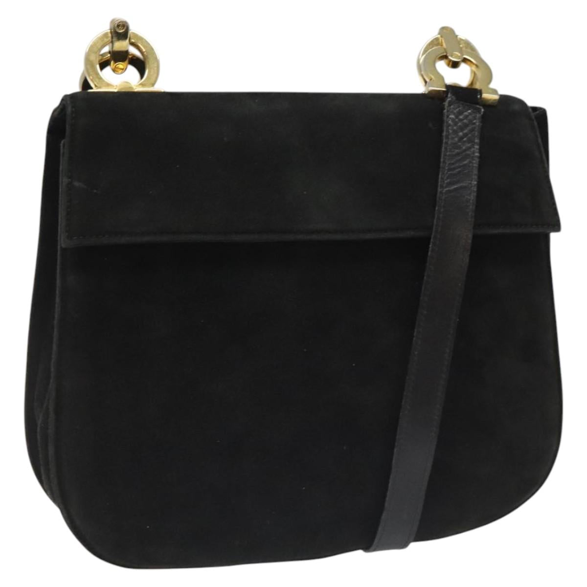 Salvatore Ferragamo Gancini Black Suede Shoulder Bag (Pre-Owned)