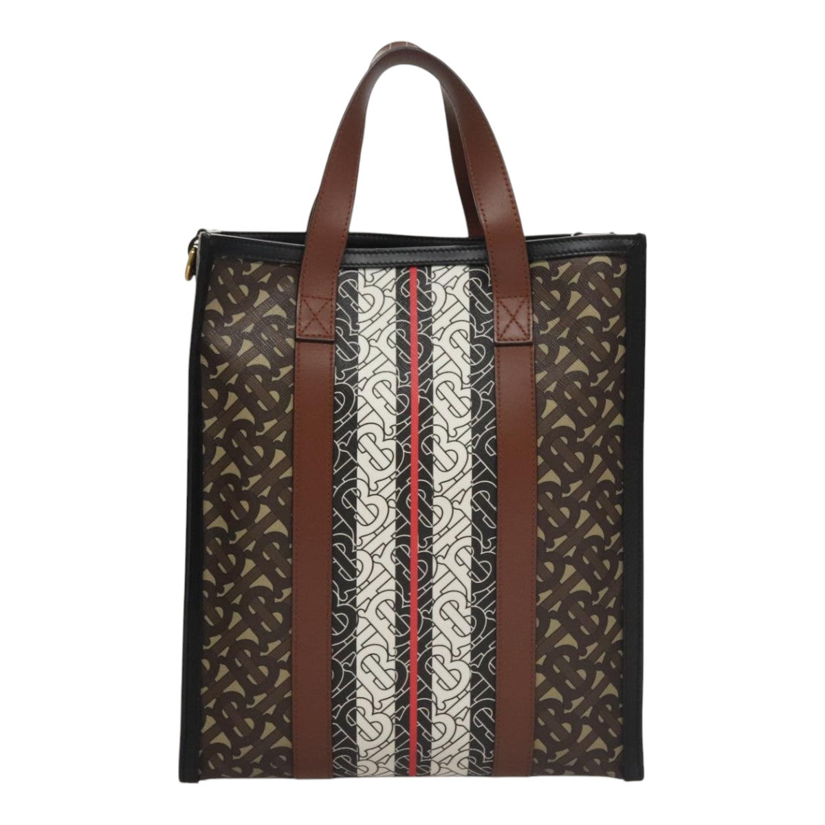 Burberry Stripe Brown Canvas Tote Bag (Pre-Owned)