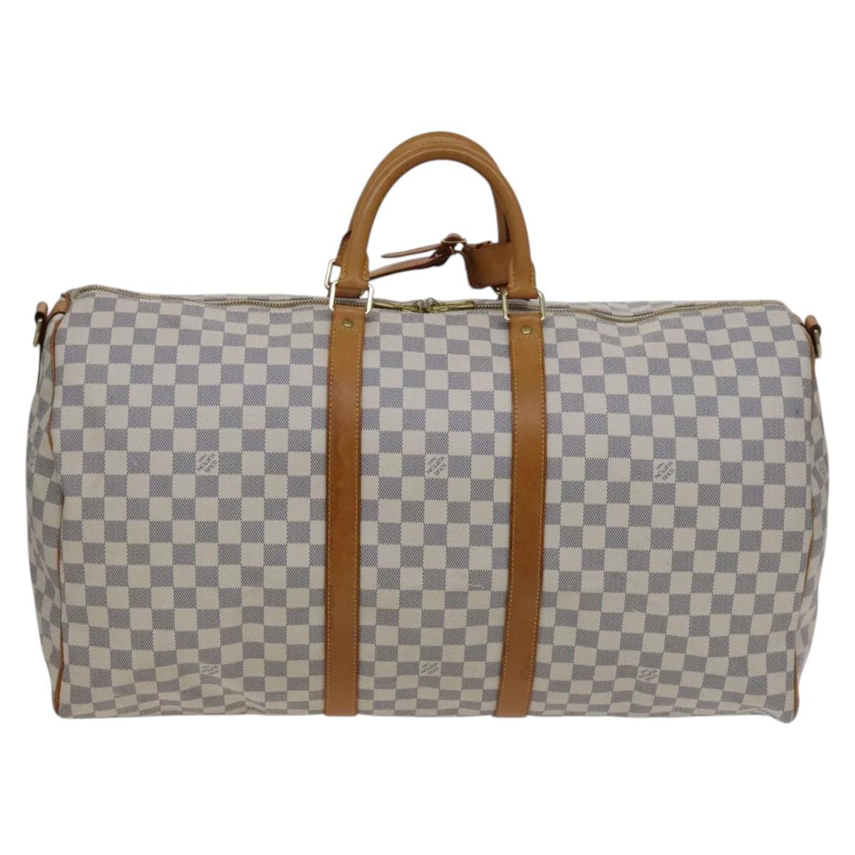 Louis Vuitton Keepall Bandouliere 55 White Canvas Travel Bag (Pre-Owned)