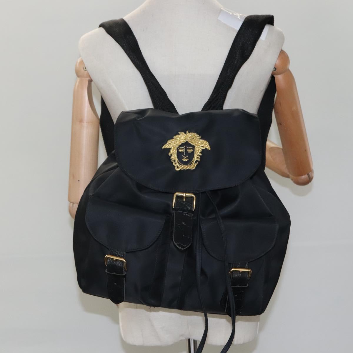 Versace Gianni Black Synthetic Backpack Bag (Pre-Owned)