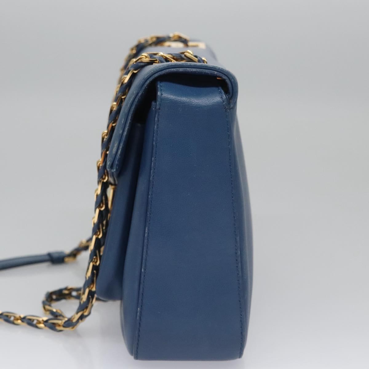 Fendi Bebaguette Blue Leather Shoulder Bag (Pre-Owned)
