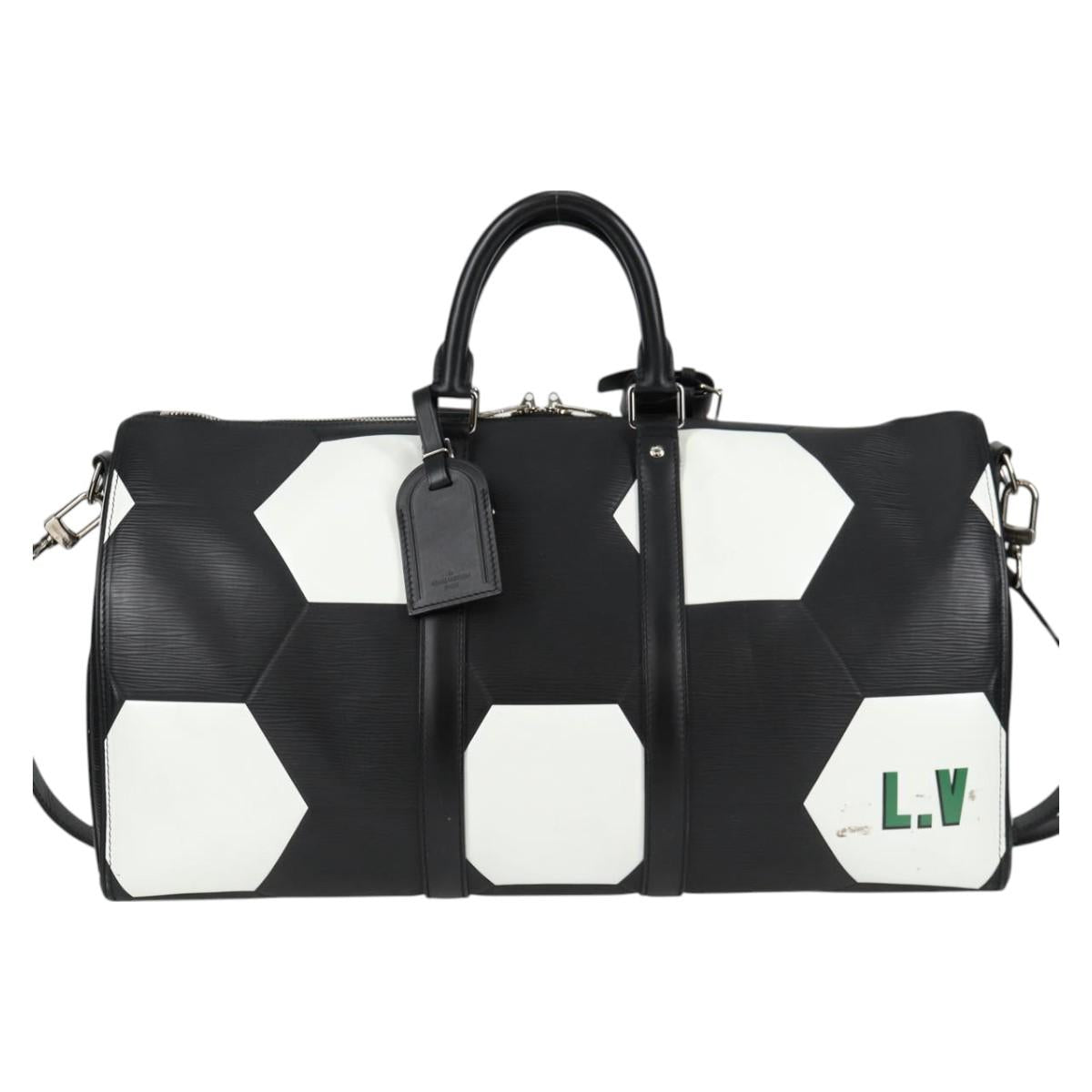 Louis Vuitton Keepall 50 Black Leather Travel Bag (Pre-Owned)