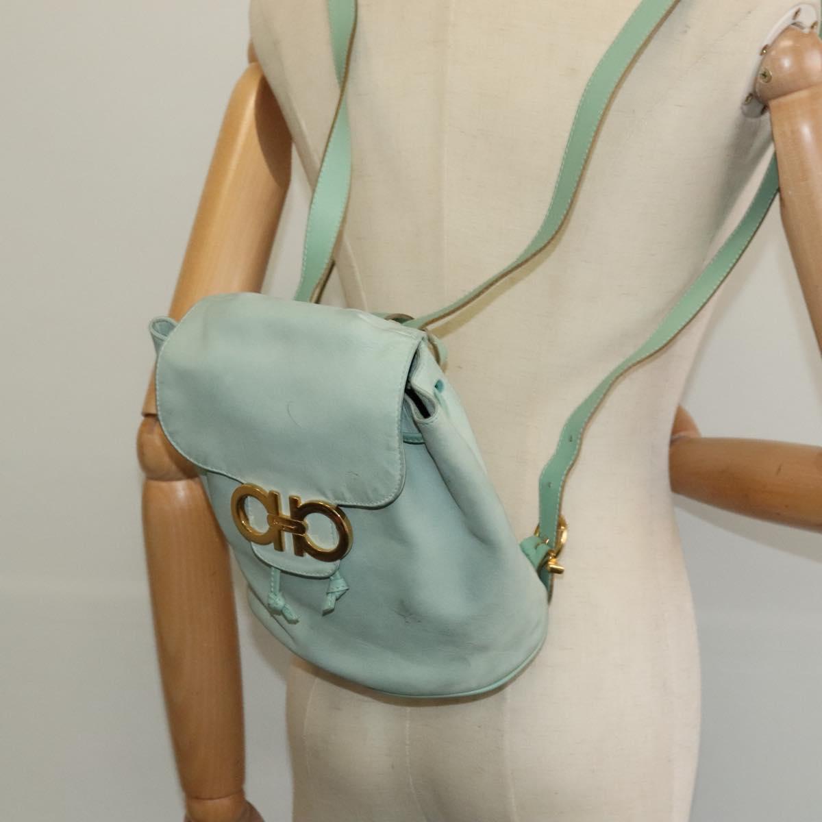 Salvatore Ferragamo Gancini Blue Suede Backpack Bag (Pre-Owned)