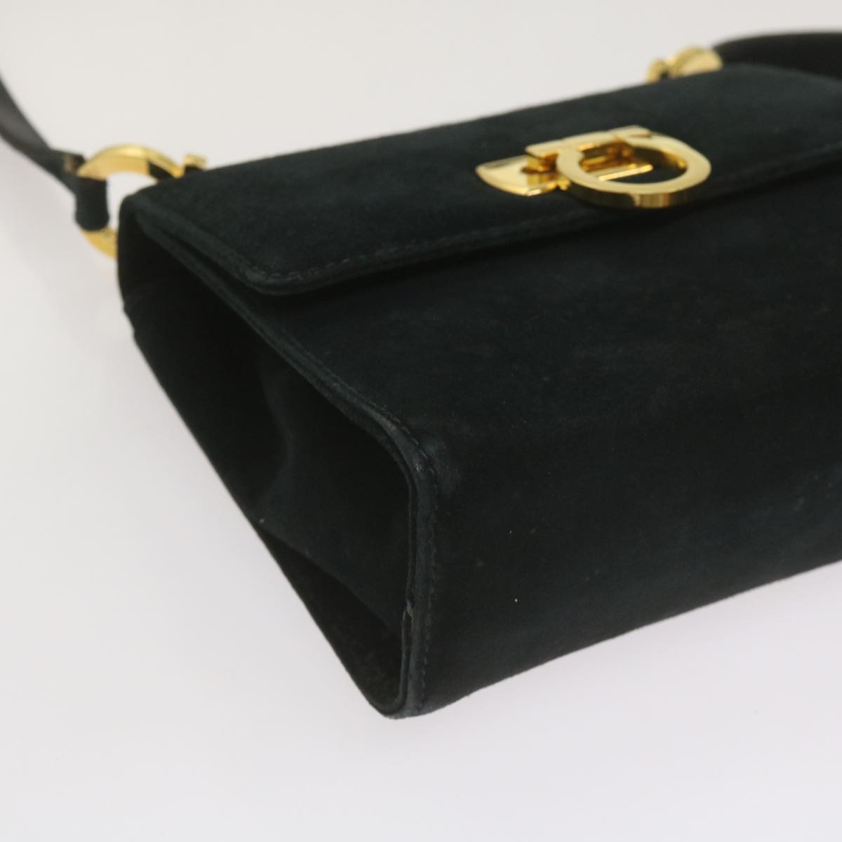 Salvatore Ferragamo Gancini Black Suede Shoulder Bag (Pre-Owned)