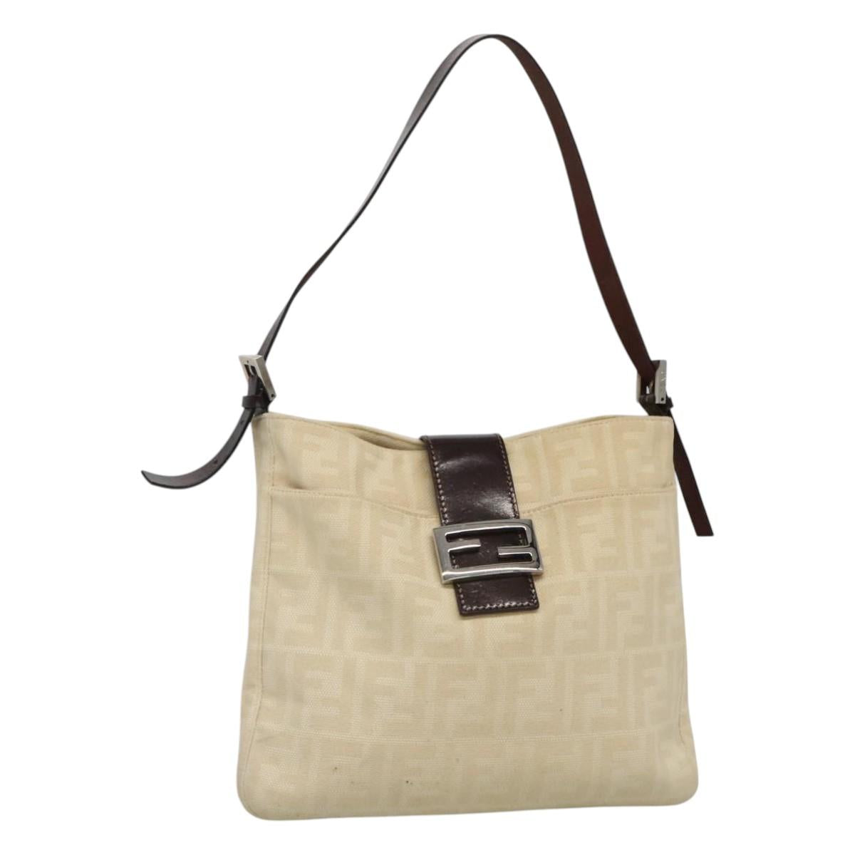 Fendi Zucca Beige Canvas Shoulder Bag (Pre-Owned)