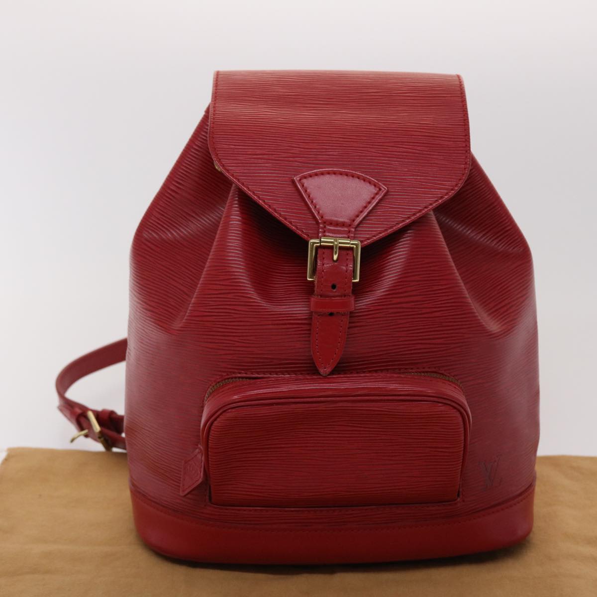 Louis Vuitton Montsouris Red Leather Backpack Bag (Pre-Owned)