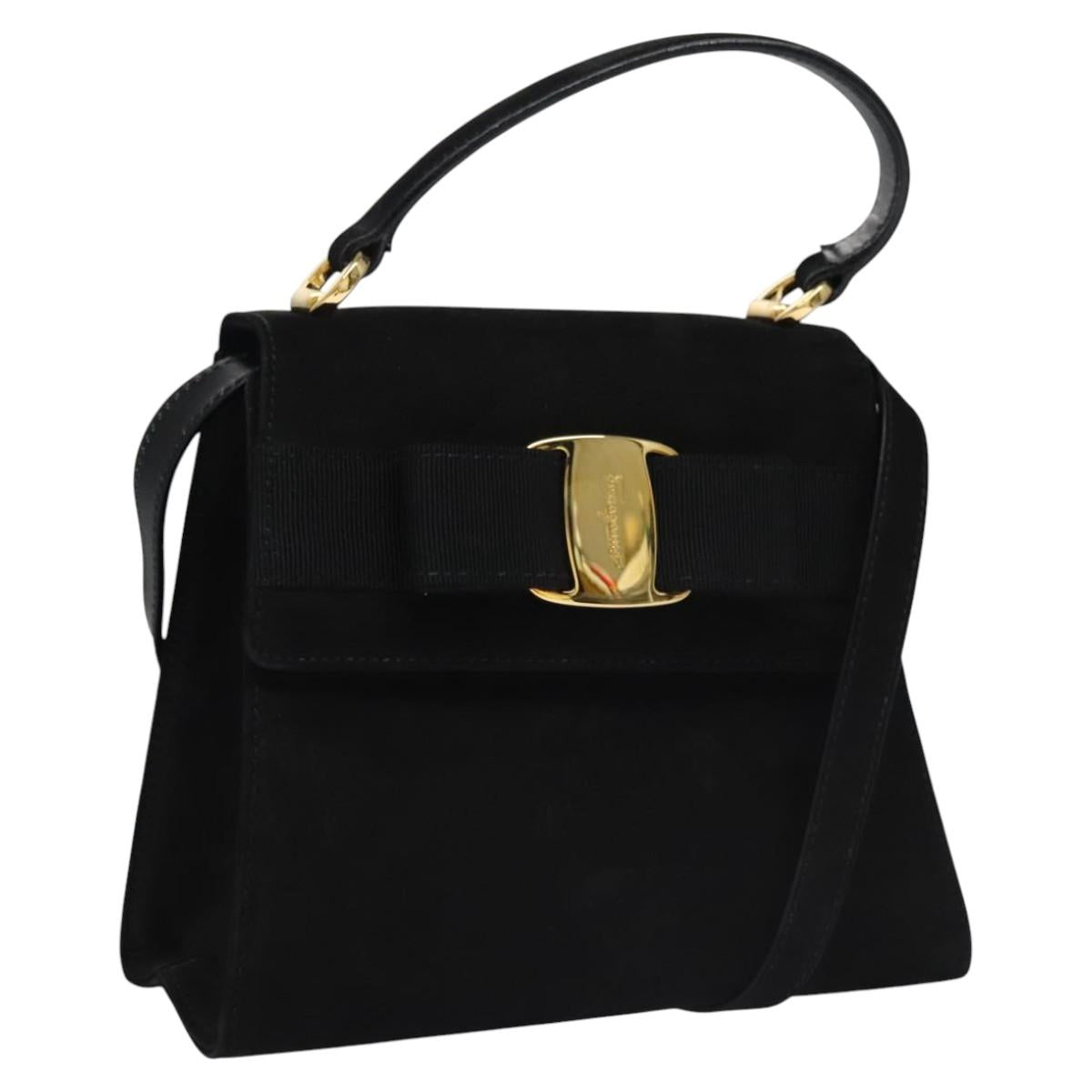 Salvatore Ferragamo Vala Black Suede Handbag (Pre-Owned)