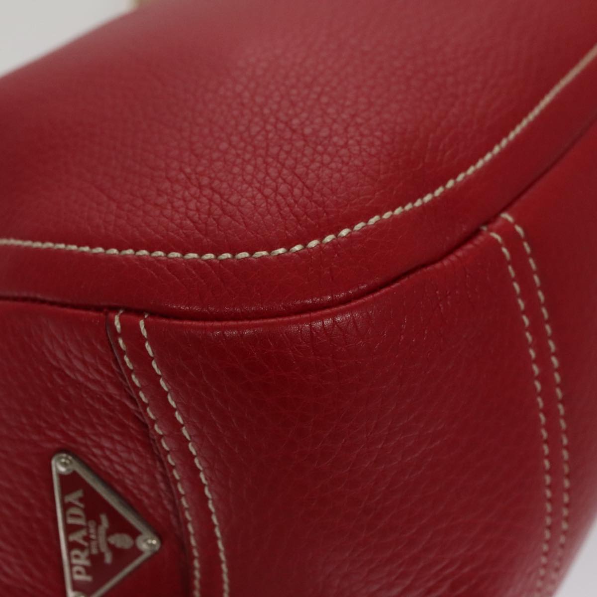 Prada Triangle Logo Red Leather Shoulder Bag (Pre-Owned)