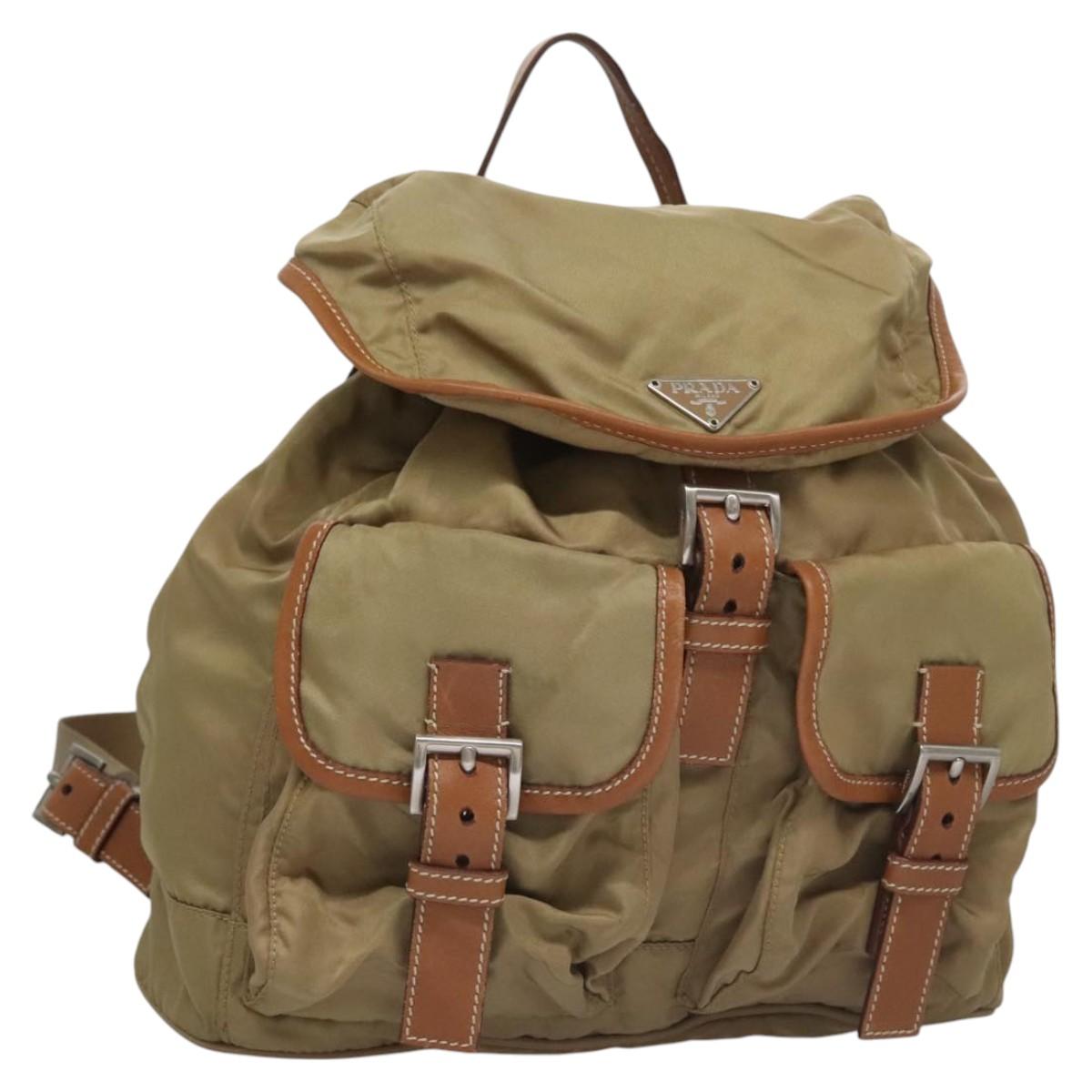 Prada Re-Nylon Khaki Synthetic Backpack Bag (Pre-Owned)