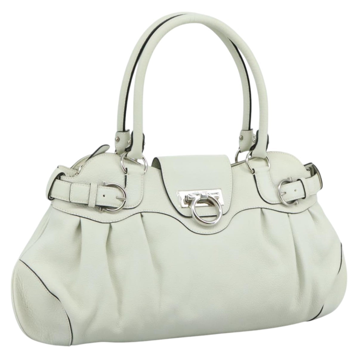Salvatore Ferragamo Gancini White Leather Handbag (Pre-Owned)