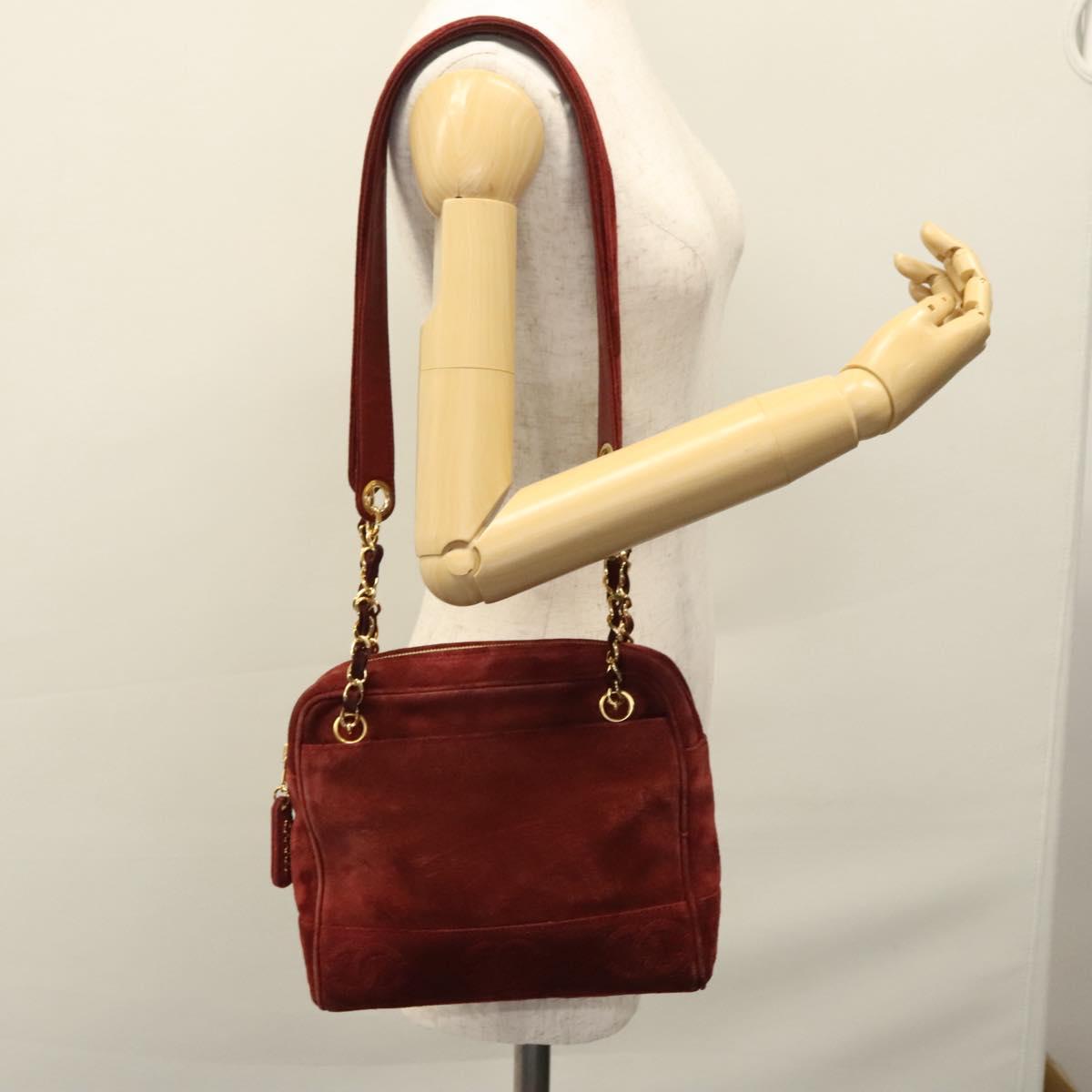 Chanel Triple Coco Red Suede Shoulder Bag (Pre-Owned)