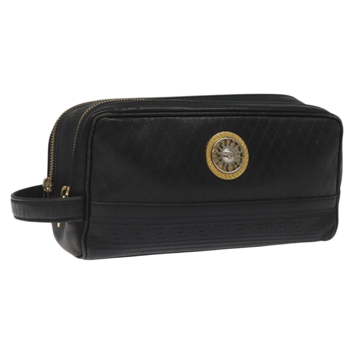 Versace Gianni Black Leather Clutch Bag (Pre-Owned)