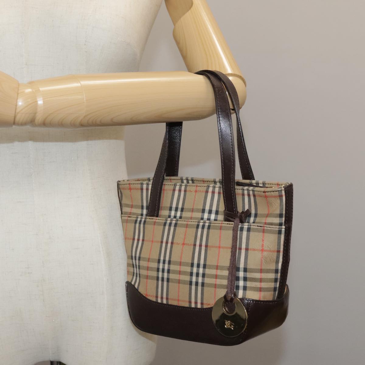 Burberry Nova Check Beige Canvas Handbag (Pre-Owned)