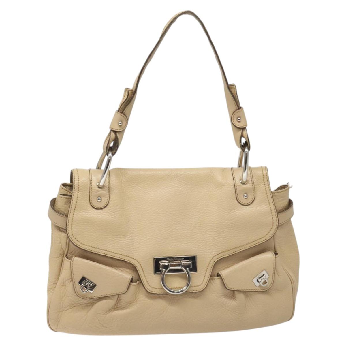 Salvatore Ferragamo Gancini Beige Leather Shoulder Bag (Pre-Owned)