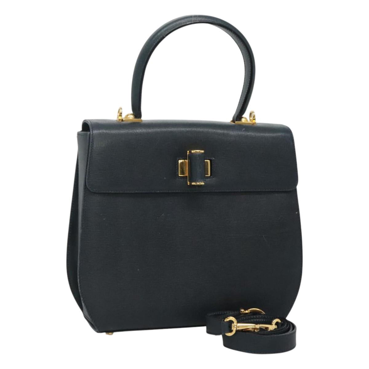 Salvatore Ferragamo Gancini Navy Leather Handbag (Pre-Owned)
