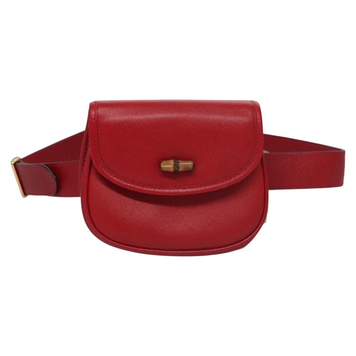 Gucci Bamboo Red Leather Shoulder Bag (Pre-Owned)